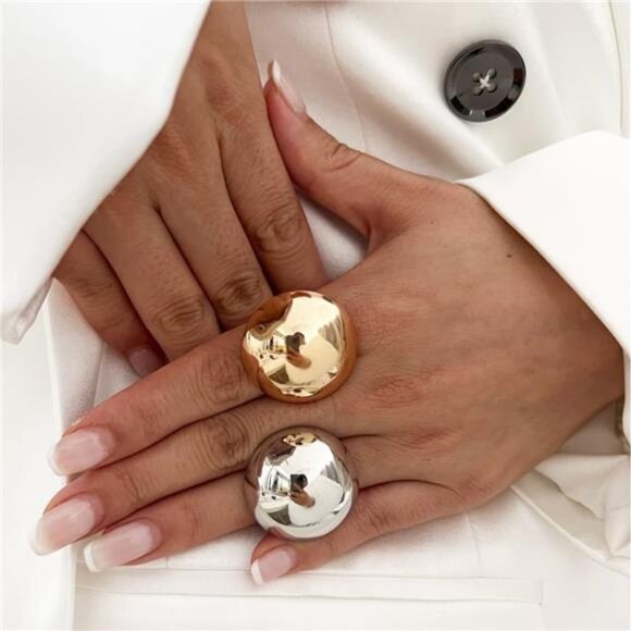 Bold Dome Ring Duo – Chunky Adjustable Gold & Silver Statement Rings - Picture 1 of 4